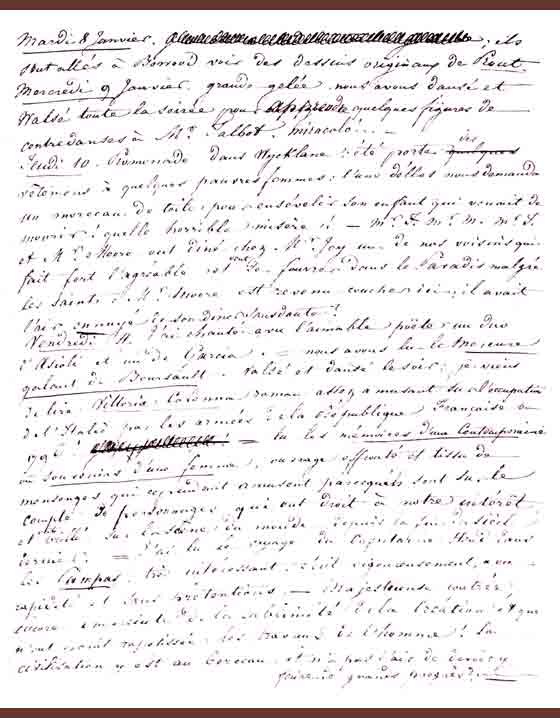 Facsimile of a page from Amélinas Journal regarding a visit by Thomas Moore
