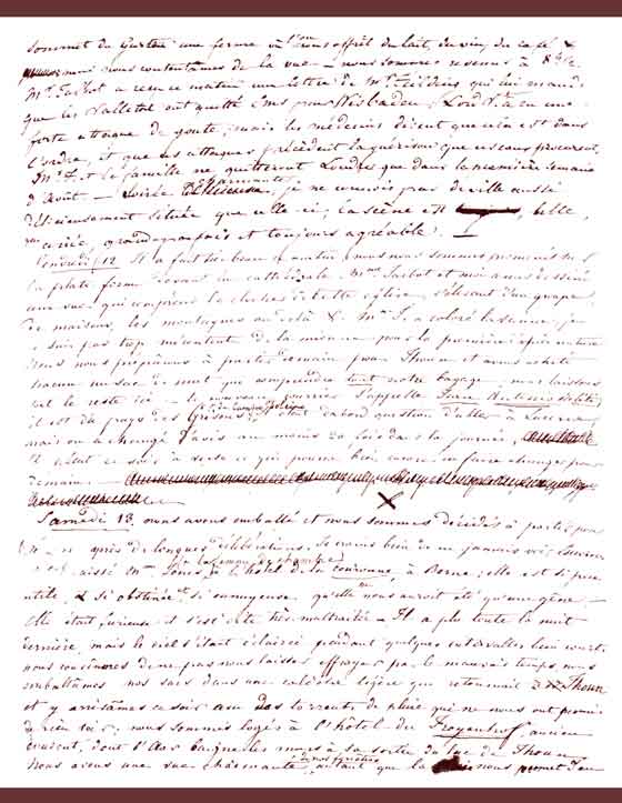 Facsimile of a page from Amélina's journal regarding staying in Berne