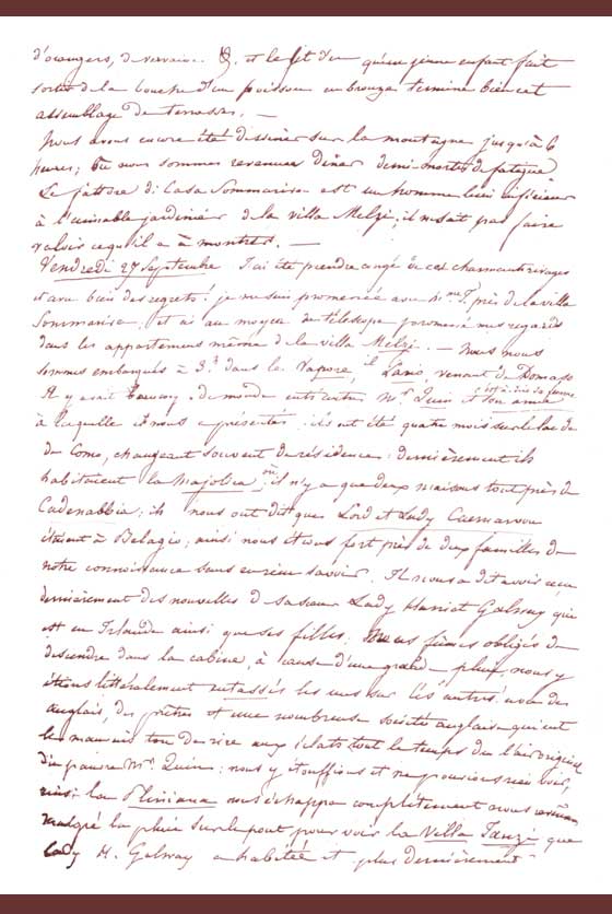Facsimile of a page from Amélina's journal regarding a visit to Lake Como