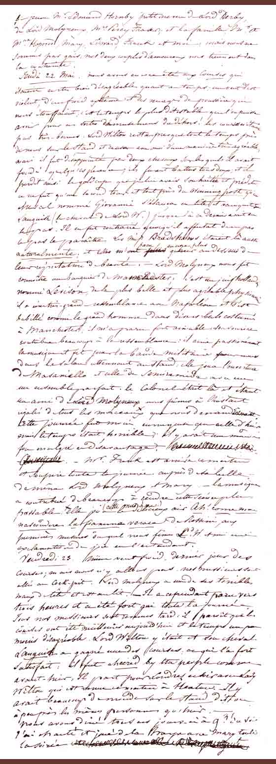 Facsimile of a page from Amélina's journal regrading life at Hopwood Hall